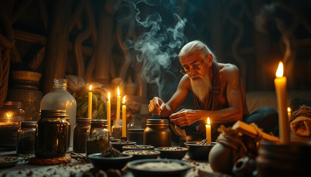 Dukun menggunakan rempah-rempah dalam ritual Dukun menggunakan rempah-rempah dalam ritual